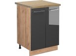 Vicco Mobiletto Base Cucina Fame-Line, 60 Cm , Pt Rovere, Antracite Lucido/Quercia Dorata