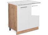 Vicco Mobiletto Base Cucina Fame-Line, 80 Cm Con Ripiano, Pl Marmo, Bianco Lucido/Quercia Dorata