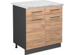 Vicco Mobiletto Base Per Cucina Fame-Line, 80 Cm , Pt Marmo, Quercia Dorata/Antracite