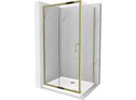 Mexen Apia Cabina Doccia Scorrevole 120 X 80 Cm, Trasparente, Dorata + Piatto Flat, Bianco- 840-120-080-50-00-4010G