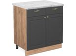 Vicco Mobiletto Base Per Cucina Fame-Line, 80 Cm , Pt Marmo, Antracite-Oro/Quercia Dorata
