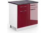 Vicco Mobiletto Base Per Cucina Fame-Line, 80 Cm , Pt Antracite, Rosso Bordeaux Lucido/Bianco