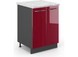 Vicco Mobiletto Base Cucina Fame-Line, 60 Cm , Pt Marmo, Rosso Bordeaux Lucido/Antracite