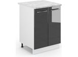 Vicco Mobiletto Base Cucina Fame-Line, 60 Cm , Pt Marmo, Antracite Lucido/Bianco