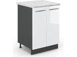 Vicco Mobiletto Base Cucina Fame-Line, 60 Cm , Pt Marmo, Bianco Lucido/Antracite