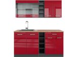 Vicco Cucina Completa R-Line, 160 Cm , Pl Rovere, Rosso Lucido/Antracite/Antracite