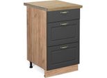 Vicco Mobiletto Base Per Cucina Fame-Line, 50 Cm , Pt Rovere, Antracite-Oro/Quercia Dorata