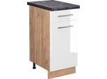 Vicco Mobiletto Base Per Cucina Fame-Line, 40 Cm , Pt Antracite, Bianco Lucido/Quercia Dorata