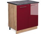 Vicco Mobiletto Base Cucina Fame-Line, 80 Cm Con Ripiano, Pl Antracite, Rosso Bordeaux Lucido/Quercia Dorata