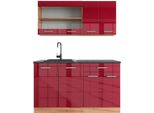 Vicco Cucina Monoblocco R-Line, 140 Cm , Pl Antracite, Rosso Lucido/Rovere Dorato/Quercia Dorata