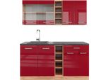 Vicco Cucina Completa R-Line, 160 Cm , Pl Antracite, Rosso Lucido/Rovere Dorato/Quercia Dorata