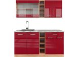 Vicco Cucina Completa R-Line, 160 Cm , Pl Marmo, Rosso Lucido/Rovere Dorato/Quercia Dorata