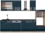 Vicco Cucina Componibile Fame-Line, 300 Cm Con Armadio Alto, Pt Antracite, Blu Scuro Lucido/Rovere Dorato