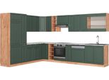 Vicco Cucina Angolare Completa Fame-Line, 257 X 60 Cm , Pt Marmo, Quercia Verde-Oro Country/Oro Power