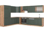 Vicco Cucina Angolare Completa Fame-Line, 257 X 60 Cm , Pt Rovere, Quercia Verde-Oro Country/Oro Power
