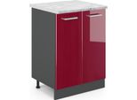 Vicco Mobiletto Base Cucina R-Line, 60 Cm Pl Marmo, Rosso Lucido/Antracite