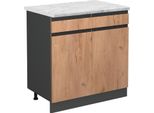 Vicco Mobiletto Base Per Cucina R-Line, 80 Cm Pl Marmo, Quercia Dorata/Antracite