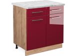 Vicco Mobiletto Base Per Cucina Fame-Line, 80 Cm , Pt Marmo, Rosso Bordeaux Lucido/Quercia Dorata
