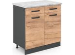 Vicco Mobiletto Base Per Cucina R-Line, 80 Cm Pl Marmo, Quercia Dorata/Antracite