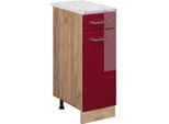 Vicco Mobiletto Base Per Cucina R-Line, 30 Cm Pl Marmo, Rosso Lucido/Quercia Dorata