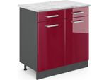Vicco Mobiletto Base Per Cucina R-Line, 80 Cm Pl Marmo, Rosso Lucido/Antracite