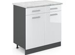 Vicco Mobiletto Base Per Cucina R-Line, 80 Cm Pl Marmo, Bianco Lucido/Antracite