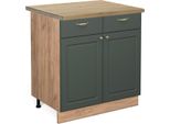 Vicco Mobiletto Base Per Cucina Fame-Line, 80 Cm , Pt Rovere, Verde-Oro Country House/Quercia Dorata