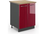 Vicco Mobiletto Base Cucina Fame-Line, 60 Cm , Pt Rovere, Rosso Bordeaux Lucido/Antracite