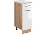 Vicco Mobiletto Base Per Cucina R-Line, 30 Cm Pl Marmo, Bianco Lucido/Quercia Dorata