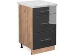 Vicco Mobiletto Base Per Cucina Fame-Line, 50 Cm , Pt Marmo, Antracite Lucido/Quercia Dorata