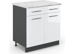 Vicco Mobiletto Base Per Cucina Fame-Line, 80 Cm , Pt Marmo, Bianco Lucido/Antracite