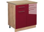 Vicco Mobiletto Base Per Cucina Fame-Line, 80 Cm , Pt Rovere, Rosso Bordeaux Lucido/Quercia Dorata