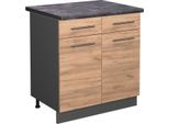 Vicco Mobiletto Base Per Cucina Fame-Line, 80 Cm , Pt Antracite, Quercia Dorata/Antracite