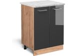 Vicco Mobiletto Base Cucina R-Line, 60 Cm Pl Marmo, Antracite Lucido/Quercia Dorata