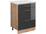 Vicco Mobiletto Base Per Cucina R-Line, 60 Cm Pl Marmo, Antracite Lucido/Quercia Dorata