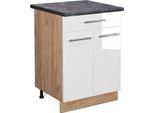 Vicco Mobiletto Base Per Cucina Fame-Line, 60 Cm Con Cassetto, Pt Antracite, Bianco Lucido/Quercia Dorata