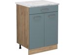 Vicco Mobiletto Base Per Cucina R-Line, 60 Cm Pl Marmo, Grigio-Blu/Quercia Dorata