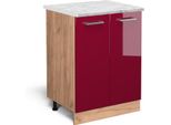 Vicco Mobiletto Base Cucina R-Line, 60 Cm Pl Marmo, Rosso Lucido/Quercia Dorata
