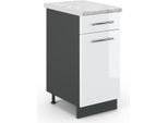 Vicco Mobiletto Base Per Cucina Fame-Line, 40 Cm , Pt Marmo, Bianco Lucido/Antracite