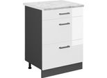 Vicco Mobiletto Base Per Cucina R-Line, 60 Cm Pl Marmo, Bianco Lucido/Antracite
