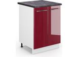 Vicco Mobiletto Base Cucina Fame-Line, 60 Cm , Pt Antracite, Rosso Bordeaux Lucido/Bianco