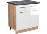Vicco Mobiletto Base Per Cucina Fame-Line, 80 Cm , Pt Antracite, Bianco Lucido/Quercia Dorata