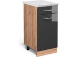 Vicco Mobiletto Base Per Cucina R-Line, 40 Cm Pl Marmo, Antracite Lucido/Quercia Dorata