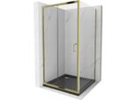 Mexen Apia Cabina Doccia Scorrevole 100 X 100 Cm, Trasparente, Oro + Piatto Doccia Flat, Nero - 840-100-100-50-00-4070G