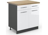 Vicco Mobiletto Base Per Cucina Fame-Line, 80 Cm , Pt Rovere, Bianco Lucido/Antracite