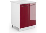 Vicco Mobiletto Base Cucina Fame-Line, 60 Cm , Pt Marmo, Rosso Bordeaux Lucido/Bianco