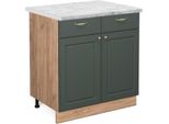 Vicco Mobiletto Base Per Cucina Fame-Line, 80 Cm , Pt Marmo, Verde-Oro Country House/Quercia Dorata
