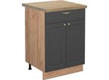 Vicco Mobiletto Base Per Cucina Fame-Line, 60 Cm Con Cassetto, Pt Rovere, Antracite-Oro/Quercia Dorata