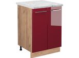 Vicco Mobiletto Base Cucina Fame-Line, 60 Cm , Pt Marmo, Rosso Bordeaux Lucido/Quercia Dorata
