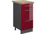 Vicco Mobiletto Base Per Cucina R-Line, 40 Cm Con Cassetti, Pl Rovere, Rosso Lucido/Antracite